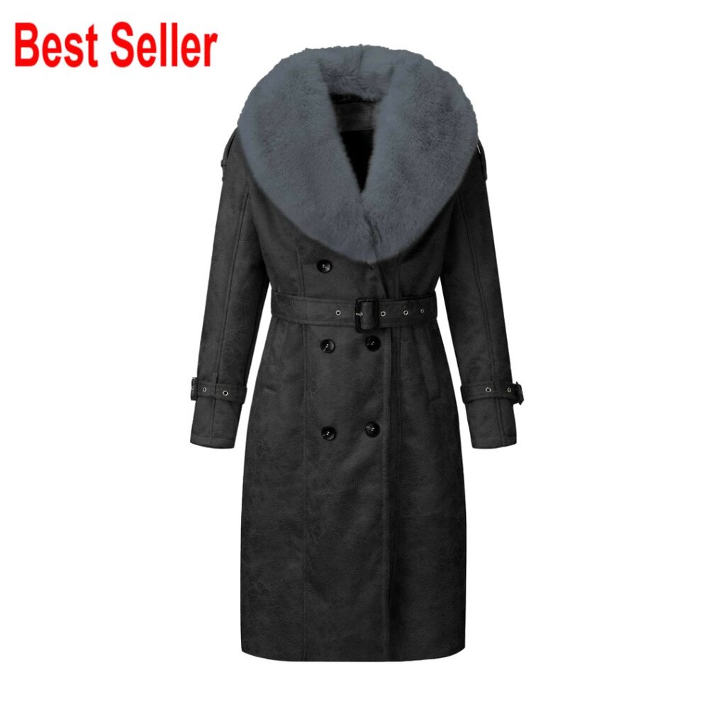 Faux Leather Puffer Jacket With Fur Collar And Belt